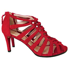 Sandali gladiatore in suede rosso Stuart Weitzman