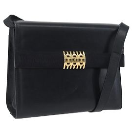 Borsa a Spalla Gancini in Pelle Salvatore Ferragamo Blu Navy Oro Auth 174541