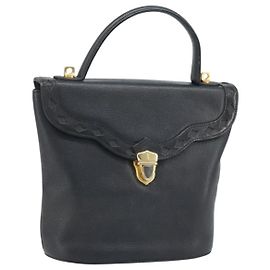 SAINT LAURENT Borsa a mano in pelle nera dorata Auth 174481