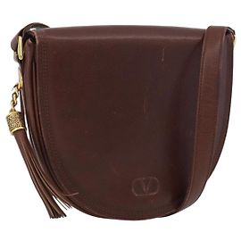 Borsa a Spalla in Pelle Valentino Oro Marrone Auth 170080
