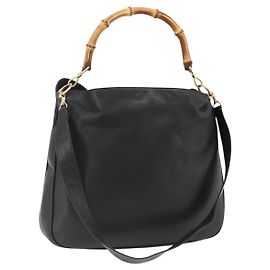 Borsa a spalla Gucci Bamboo in pelle 2 in 1 Nero Oro 001 200182 1577 Auth BA11211