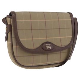Borsa a Spalla Burberrys Nova Check in Tela Marrone Oro Auth bs33868