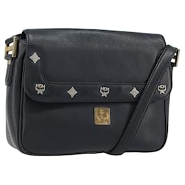 Borsa a Spalla MCM in Pelle Nera Oro Auth mr2156