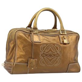 LOEWE Anagram Amazona 36 Borsa a Mano in Pelle Oro Auth bs33969