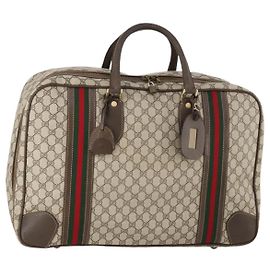 Borsa GUCCI GG Supreme Web Sherry Line PVC Beige Oro Auth 173669
