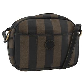 Borsa a Spalla in Tela Pecan FENDI PVC Marrone Nero Auth ep13800