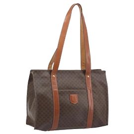 Céline CELINE Macadam Canvas Tote Bag aus PVC-Leder in Braun-Gold Auth ep13781