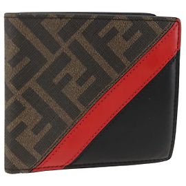 Portafoglio in tela Zucca FENDI nero e marrone Auth ki6612V