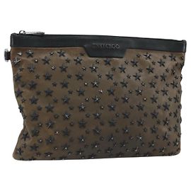Borsa a mano Jimmy Choo in pelle marrone argento autentica 173696