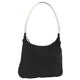 Bolsa de Ombro PRADA Nylon Preto Prata Autêntica 174544