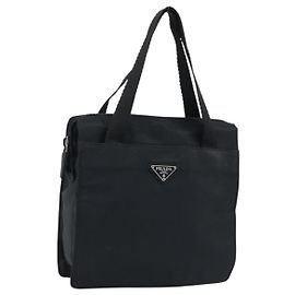 PRADA Borsa a mano in nylon nero argento Auth BSZ146