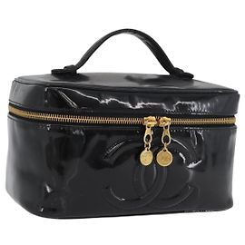 CHANEL COCO Marca Borsa Vanity in Pelle Lucida 2in1 Nera Oro CC Auth ARZ446