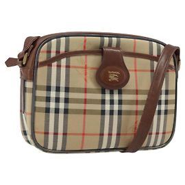 Bolso de Hombro Burberrys Nova Check de Lona Beige Dorado Auth ep13747