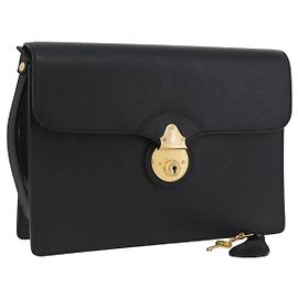 Borsa a mano in pelle nera e oro BURBERRY Auth bs33867