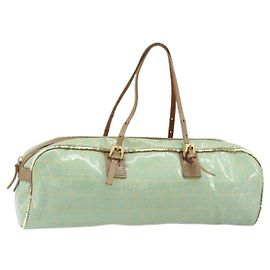 Borsa a mano in tela Zucchino FENDI in tela rivestita verde oro Auth ARZ139