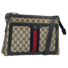 Borsa a Spalla Gucci GG Supreme Sherry Line PVC Blu Navy Oro Auth ep13829