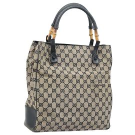 Borsa a mano in tela GG Gucci con manico in bambù beige 112530 Auth ka3079