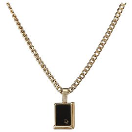 Collar Christian Dior de metal dorado Auth BA11475