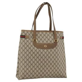 Borsa tote Gucci GG Supreme Web Sherry Line in PVC beige e oro 39 02 091 Auth ARZ316