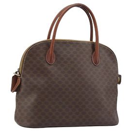Céline Borsa a mano in tela Macadam CELINE in pelle PVC marrone e oro Auth ka3055