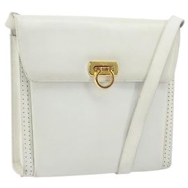 Borsa a Spalla Gancini in Pelle Bianca e Oro Salvatore Ferragamo Auth ARZ115