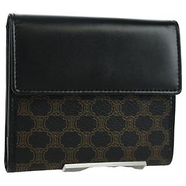 Céline Billetera Trifold de Lona Macadam CELINE en Cuero PVC Negro y Dorado Auth am11034V