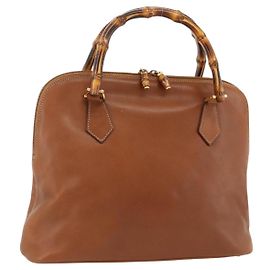 Borsa a mano in pelle Gucci Bamboo marrone oro 000 3780 0289 Auth ep13858