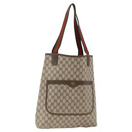 Gucci Zaino GG Supreme Web Sherry Line in PVC beige e oro Auth ep13861