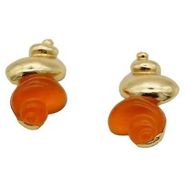 Christian Dior Muschel Ohrringe Orange Resin Goldfarben