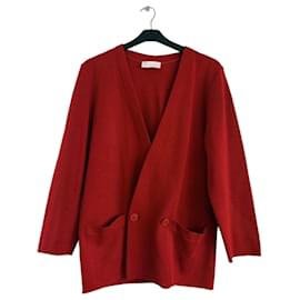 Conjunto de Cárdigan y Falda de Lana Roja Nina Ricci