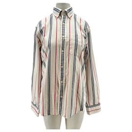 Camicia bianca a righe blu e rosse in cotone - Autre Marque