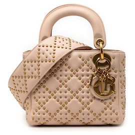 Dior Mini Lady Dior in agnello marrone morbido con borchie Cannage