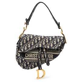 Borsa a Sella in Tela Ricamata Dior Blue Oblique