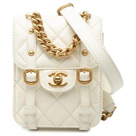 Chanel Mini Bianco in Pelle di Vitello Invecchiata City School Flap