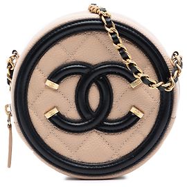 Chanel Caviar Bege CC Filigree Bolsa Crossbody Redonda