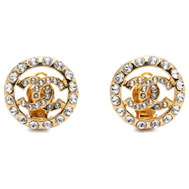 Runde Clip-On Ohrringe mit goldfarbenem CC und Strass von Chanel