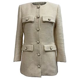 Einreihiger Blazer aus cremefarbenem Baumwolltweed von Saint Laurent