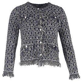 Maje Mimir Lurex Strick-Tweed-Cardigan aus Baumwolle in Marineblau