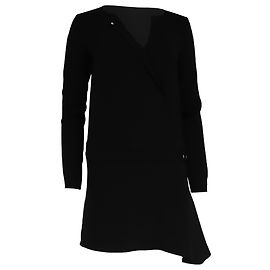 Vestido Mini Assimétrico de Manga Longa em Lã Preta Ba&Sh