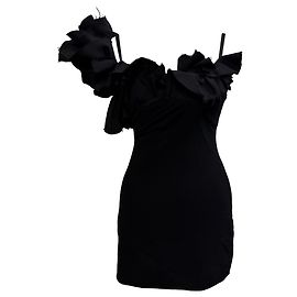 Abito Mini Ruffle Duna Le Raphia di Jacquemus in Lana Nera