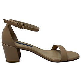 Sandali con tacco blocco Nudist di Stuart Weitzman in pelle beige