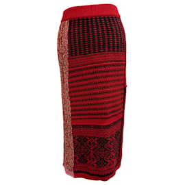 Gonna midi in lana rossa con motivo tweed Burberry