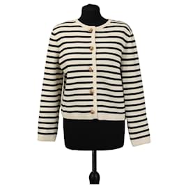 Autre Marque M-KAE Sienna gestreifter Cardigan weiß Baumwolle