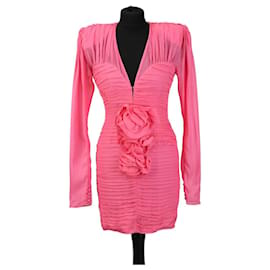 Magda Butrym Rosa Seiden Mini Kleid mit Blumenapplikationen