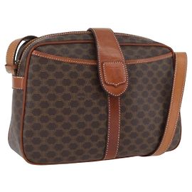 Céline CELINE Macadam Canvas Schultertasche aus PVC-Leder Braun Gold Auth ep13731