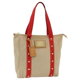 LOUIS VUITTON Antigua Cabas MM Borsa Tote Canvas Beige Rossa M40035 LV Auth ka3234