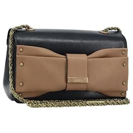 Borsa a mano in pelle nera e oro con catena in nastro Chloe Auth 174022A - Chloé
