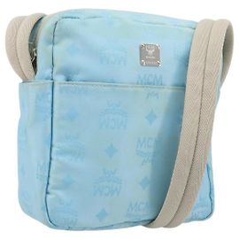 Borsa a Spalla MCM Vicetos Logogram in Nylon Azzurro Chiaro Argento Autentica 174459