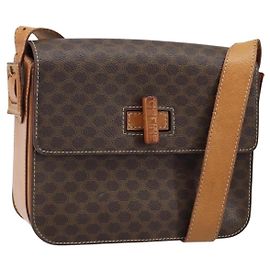 Céline Borsa a spalla in tela Macadam CELINE in pelle PVC marrone oro Auth ARZ423