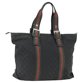 Borsa tote in tela GG della linea Sherry di GUCCI Nero Argento 132898 Auth mr2181